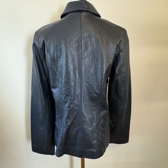Vintage Nine West Soft Leather Jacket Women's Medium Zip Front Pockets Black - Picture 7 of 8